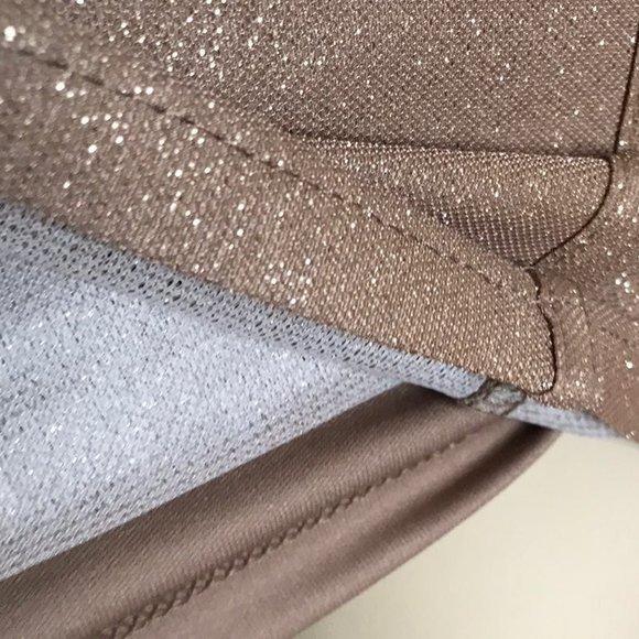 Entry Beige Nude Bodycon Long Sleeve Dress with Gold Shimmer - Picture 10 of 12